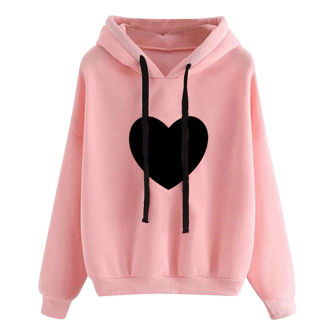 Damen leichter Oversize Kapuzenpullover mit Herz‑EKG‑Motiv, langen Kordeln und elastischem Bund – Auréline