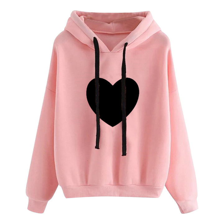 Damen leichter Oversize Kapuzenpullover mit Herz‑EKG‑Motiv, langen Kordeln und elastischem Bund – Auréline