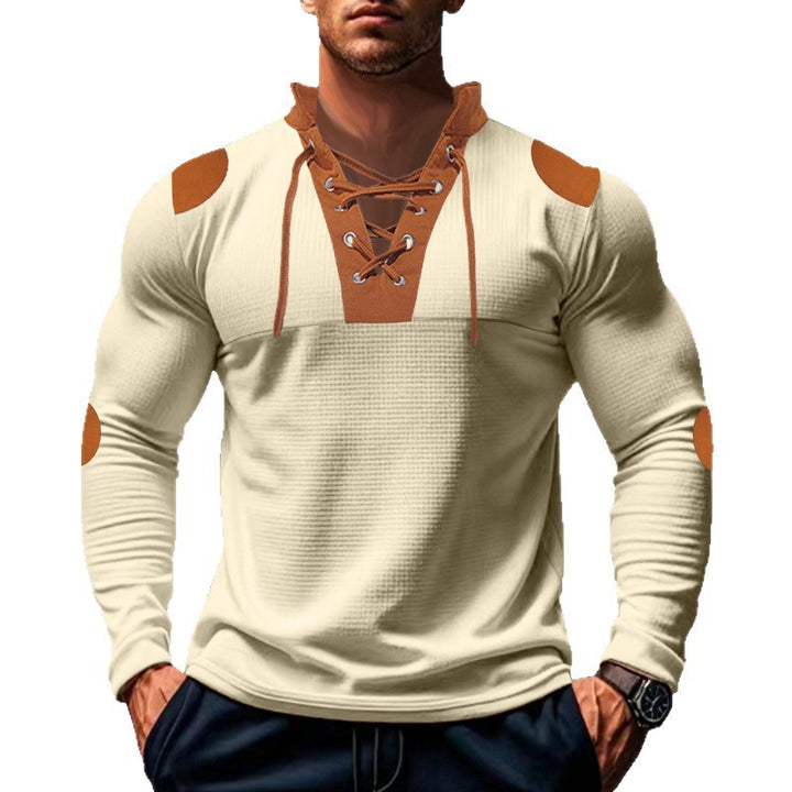 Herren modisches Langarmshirt mit Schnürung und kontrastrierenden Details Echoarchiv