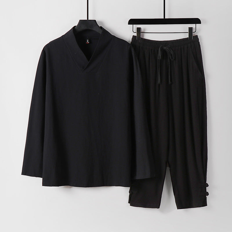 Herren Lockeres Loungewear-Set mit V-Notch-Stehkragen und Kordelzug-Hose Echoarchiv