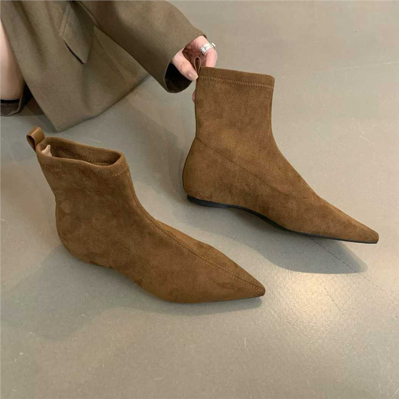 Damen spitz zulaufende Sock‑Stiefeletten aus Velourslederoptik mit engem Schaft Echo Archiv