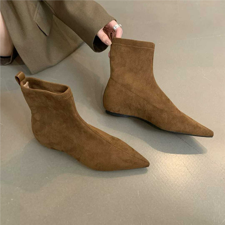 Damen spitz zulaufende Sock‑Stiefeletten aus Velourslederoptik mit engem Schaft Echo Archiv