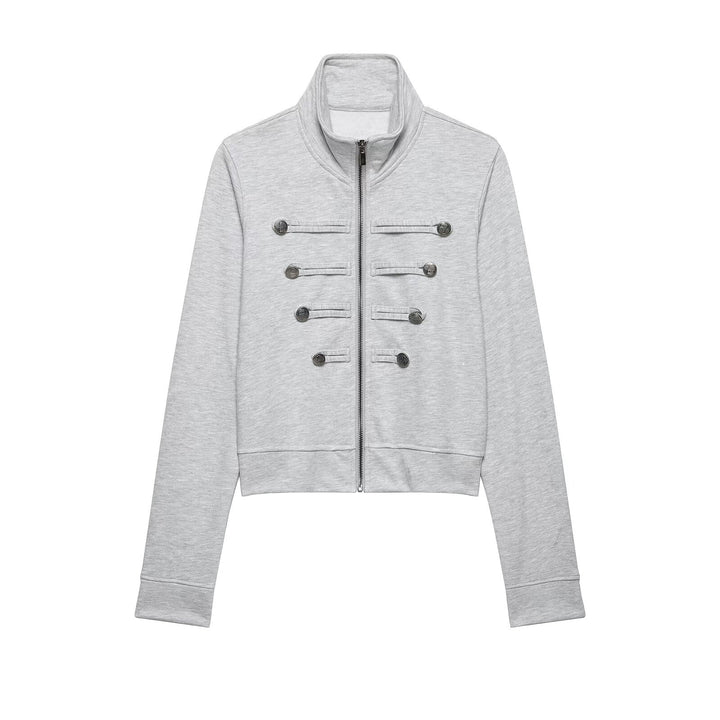 Damen Cropped-Sweatjacke mit Stehkragen und dekorativer Zierknopfleiste Echo Archiv