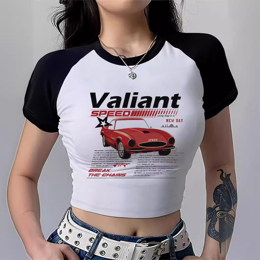 Damen Cropped T-Shirt mit auffälligem Druckdesign Echo Archiv