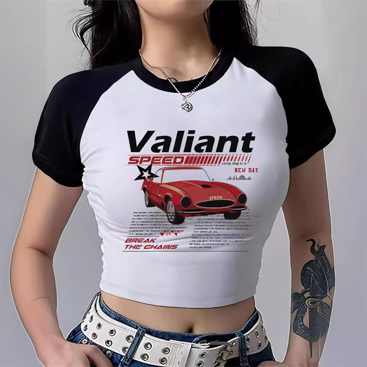 Damen Cropped T-Shirt mit auffälligem Druckdesign Echo Archiv