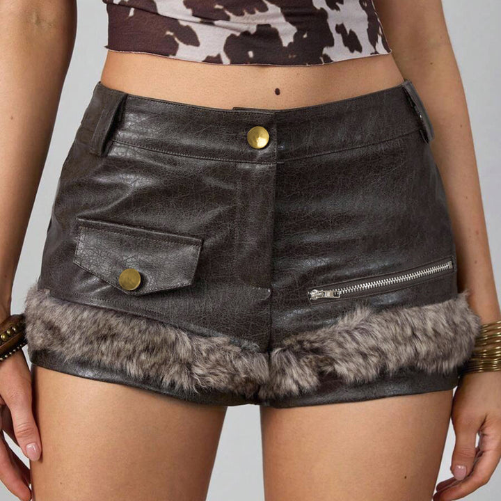 Damen Leder-Shorts mit Kunstfellbesatz Echo Archiv