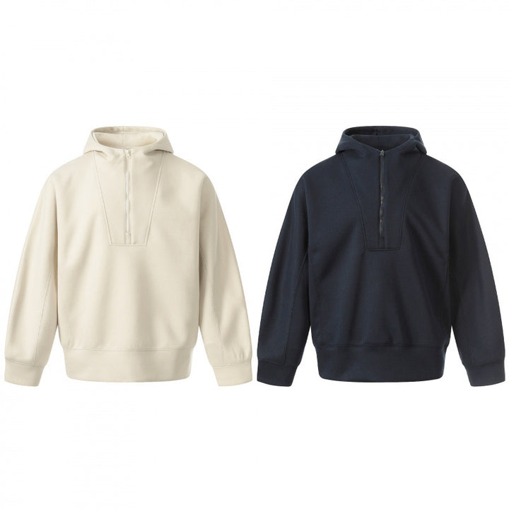 Herren Boxy-Kapuzenpullover mit halbem Reißverschluss, verstärkter Blende und cleanem Minimaldesign Echo Archiv