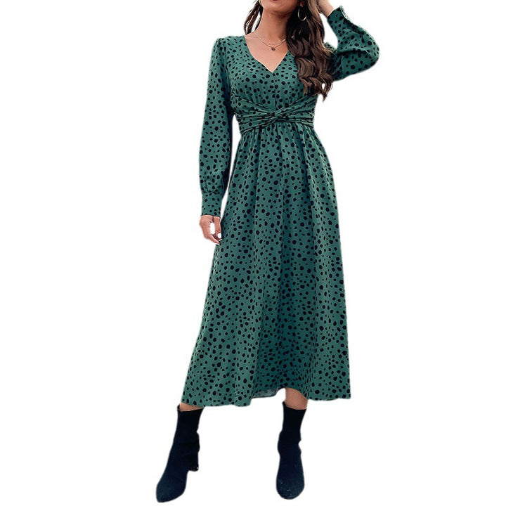 Damen Maxikleid mit V-Ausschnitt, Wickelbund und fein gepunktetem Print Echoarchiv
