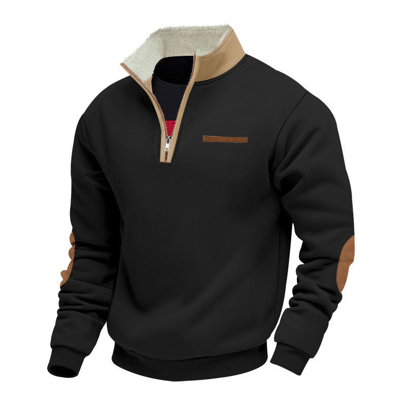 Herren nan Halbzip-Troyer mit Teddyfleece-Kragen und Leder-Ellbogenpatches Echo Archiv