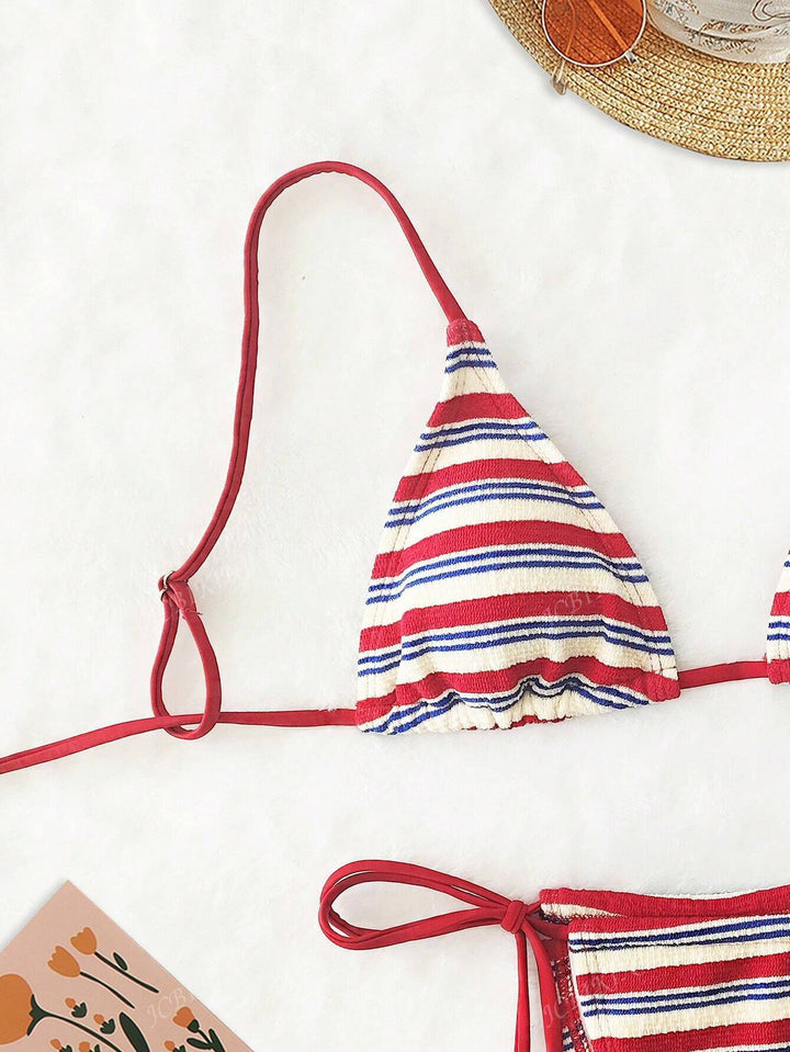 Damen Triangel-Bikini mit buntem Streifenmuster Echo Archiv
