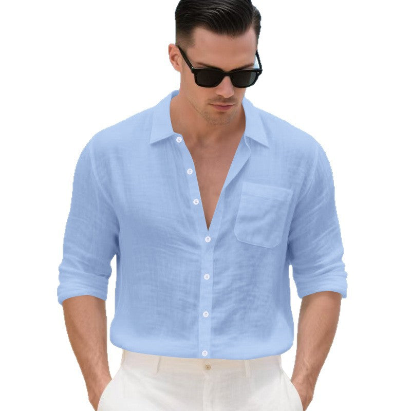 Herren lässiges Langarmhemd aus leichtem Baumwollmaterial mit Hemdkragen und praktischen Brusttaschen Echoarchiv