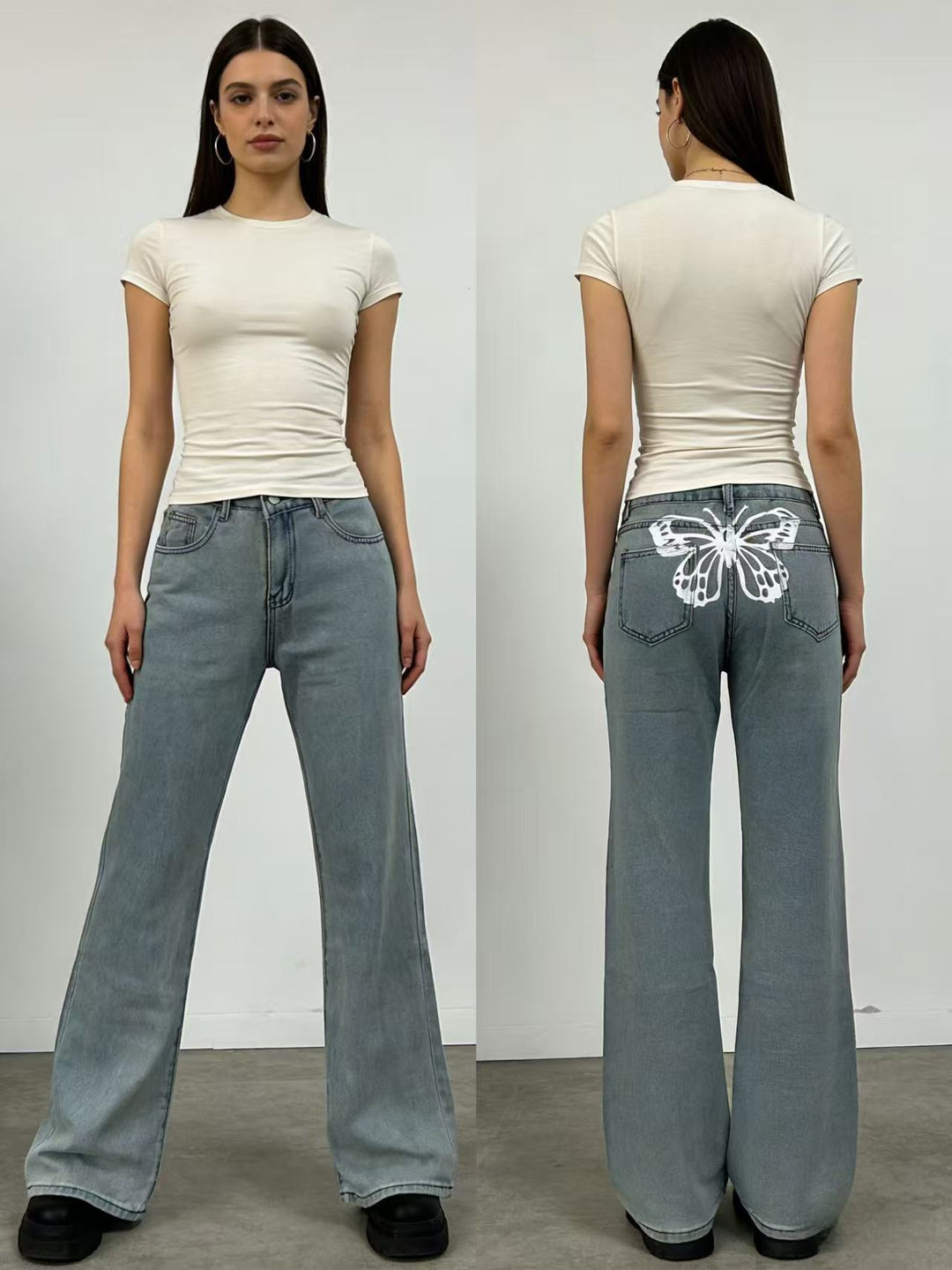 Damen nan hochgeschnittene weich fallende Schlagjeans aus Stretch-Denim mit figurformender Passform Echo Archiv