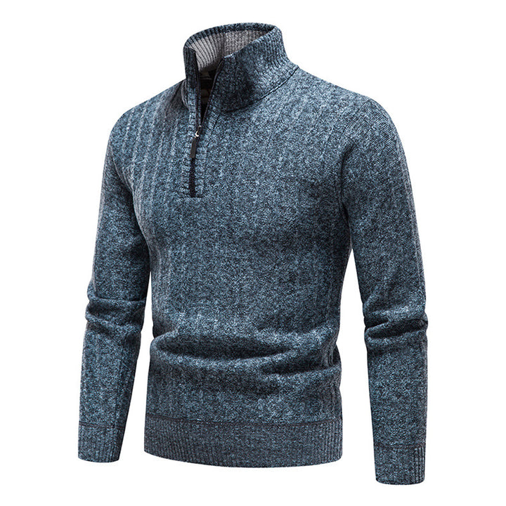 Herren eleganter Strickpullover mit kurzem Reißverschluss und strukturierter Oberfläche Echoarchiv