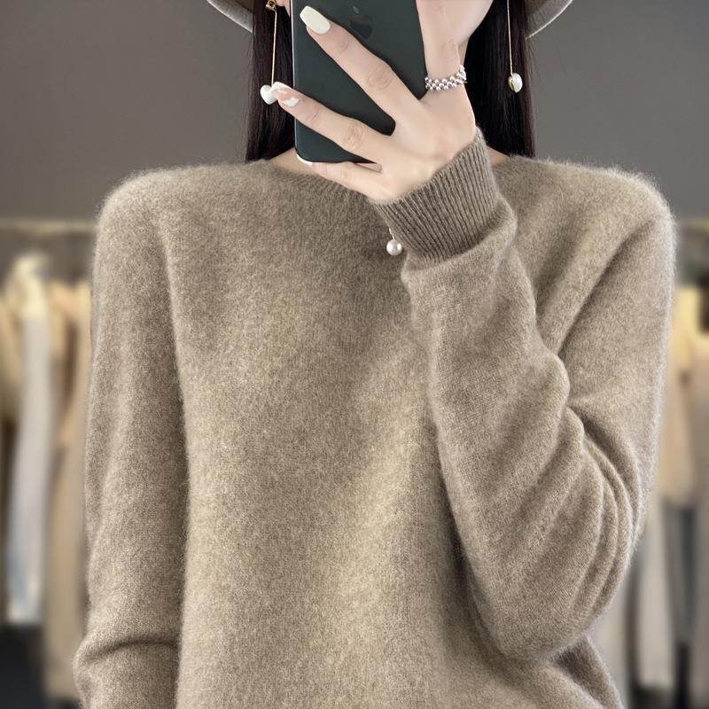 Damen Lockerer Feinstrick-Pullover mit Rundhalsausschnitt und flauschiger Angora-Optik Echoarchiv