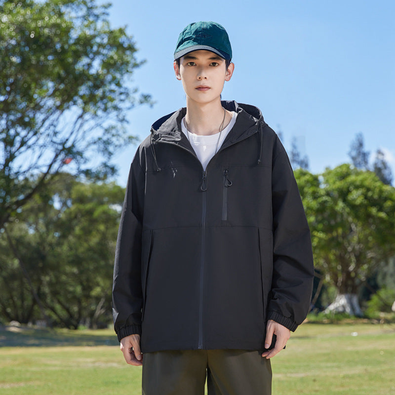Herren Modische Windbreakerjacke mit verstellbarem Kapuzenkragen Echoarchiv