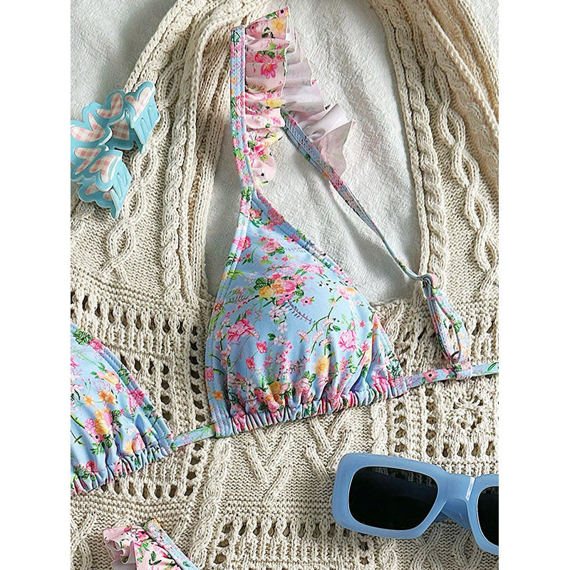 Damen Triangel-Bikini mit floralen Rüschendetails Echo Archiv