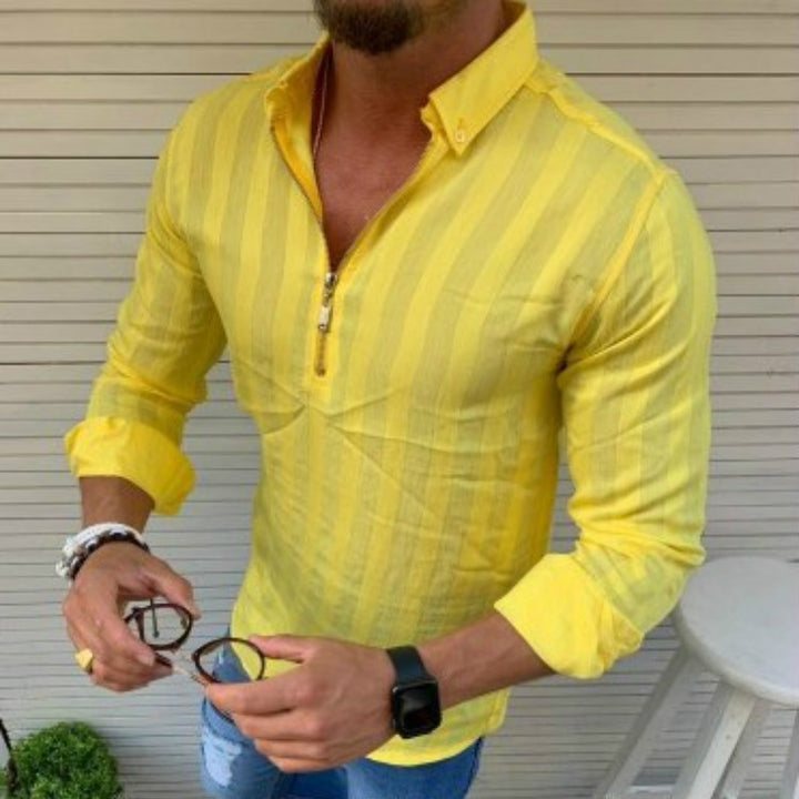 Herren Langarmshirt mit modernem Reißverschluss und feinem Streifenmuster Echoarchiv