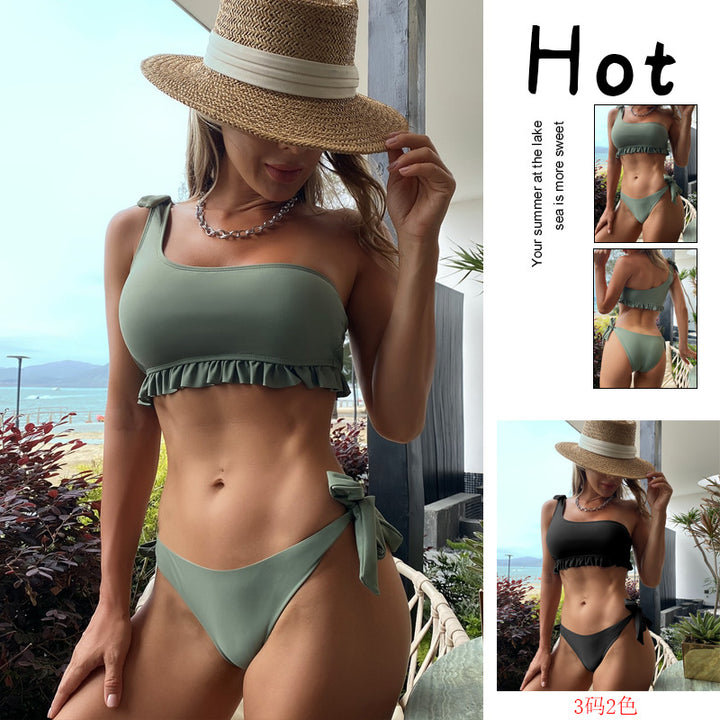 Damen Asymmetrischer Bikini mit verspieltem Rüschendetail Echo Archiv