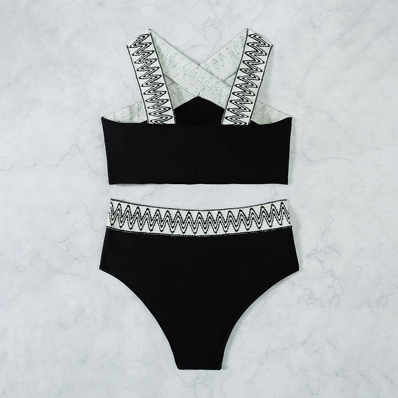 Damen Hoch tailliertes Bikini-Set mit elegantem Kreuzträger-Design Echo Archiv