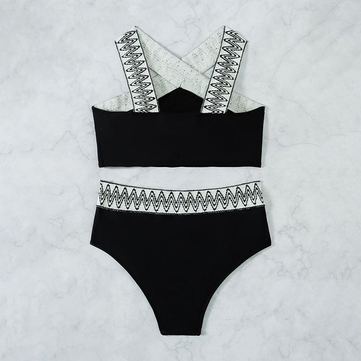 Damen Hoch tailliertes Bikini-Set mit elegantem Kreuzträger-Design Echo Archiv