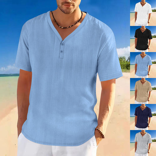 Herren lässiges Kurzarm-Henley-Shirt mit strukturierter Oberfläche Echoarchiv