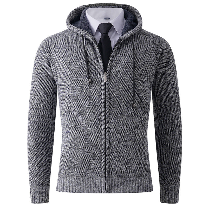Herren Strickjacke mit Kapuze und strukturierter Verarbeitung Echoarchiv