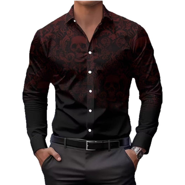 Herren Langarmhemd mit auffälligem Totenkopf-Design Echoarchiv