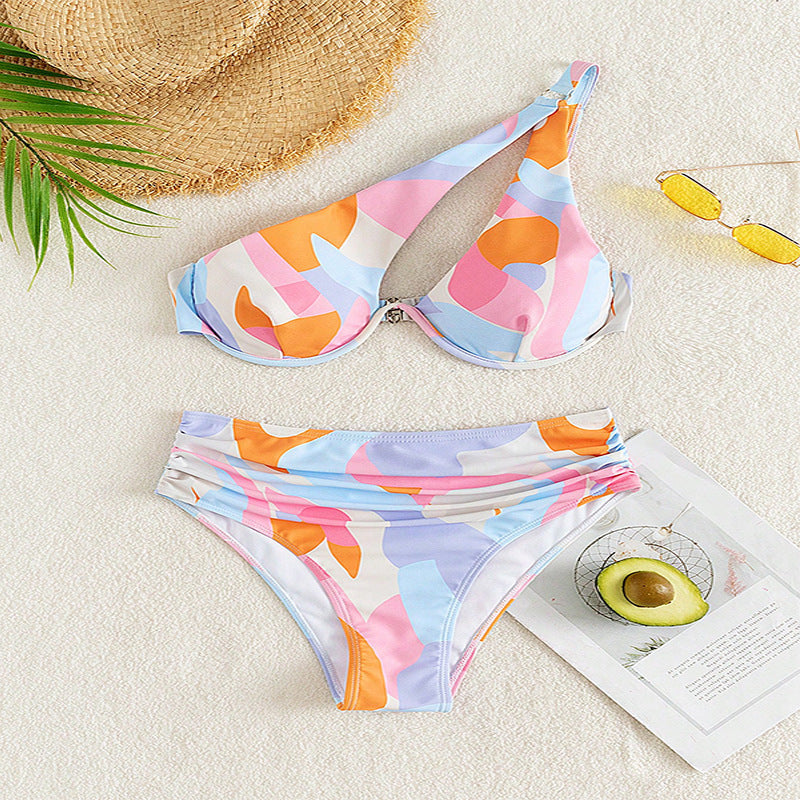 Damen Designer-Bikini mit asymmetrischem Oberteil und hohem Bund Echo Archiv