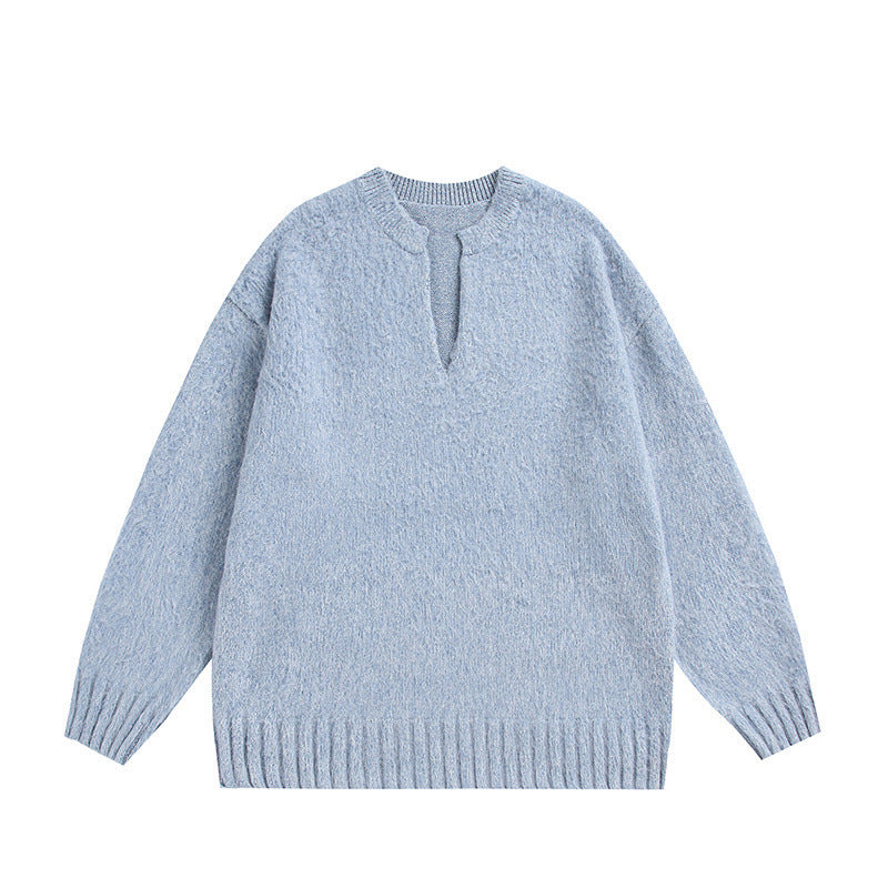 Unisex Oversize-Flauschpullover mit V-Schlitzkragen und Bouclé-Optik Echo Archiv