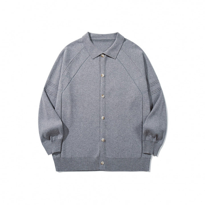 Unisex Boxy-Strickcardigan mit Hemdkragen, Raglanärmeln und gerippten Abschlüssen Echo Archiv