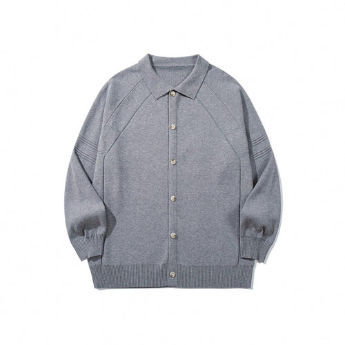 Unisex Boxy-Strickcardigan mit Hemdkragen, Raglanärmeln und gerippten Abschlüssen Echo Archiv
