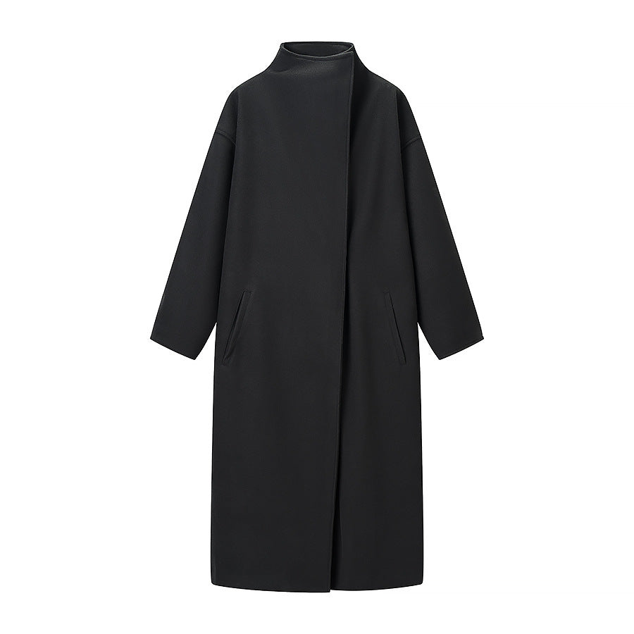 Damen Mantel im minimalistischen Midi‑Schnitt mit Stehkragen und verdeckter Knopfleiste Echo Archiv