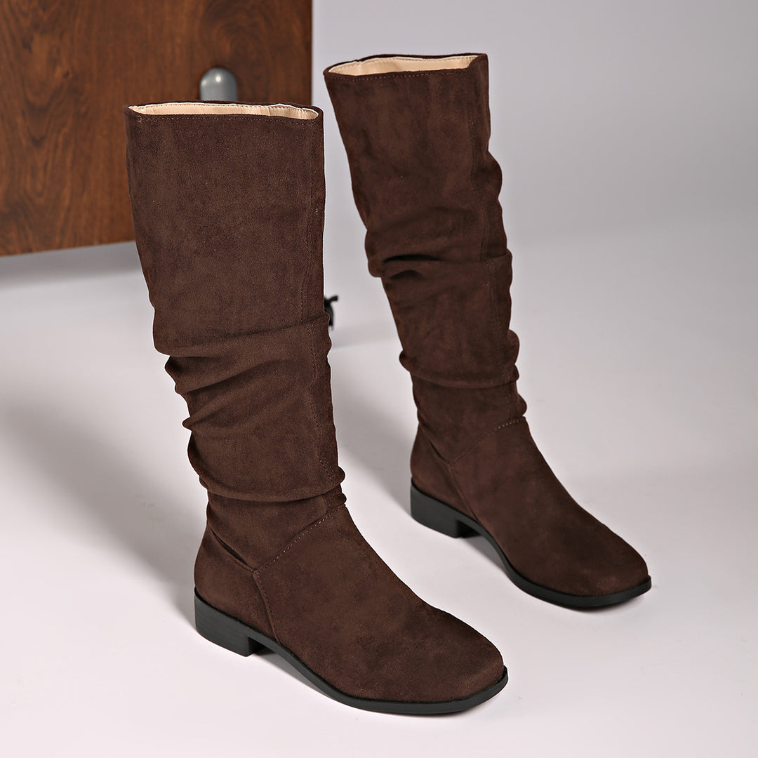 Damen kniehohe Schaftstiefel im Slouch-Look aus Veloursimitat mit rutschfester Gummisohle – Lioré