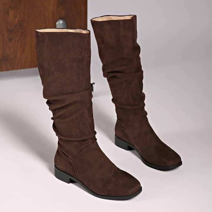 Damen kniehohe Schaftstiefel im Slouch-Look aus Veloursimitat mit rutschfester Gummisohle – Lioré