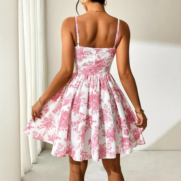 Damen Blumenkleid mit Korsett-Oberteil und schwingendem Rock Echo Archiv