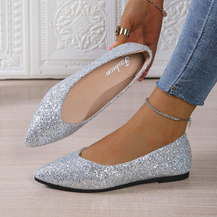 Damen Glitzer-Ballerinas mit spitzer Zehenpartie und flacher Laufsohle – Lioré