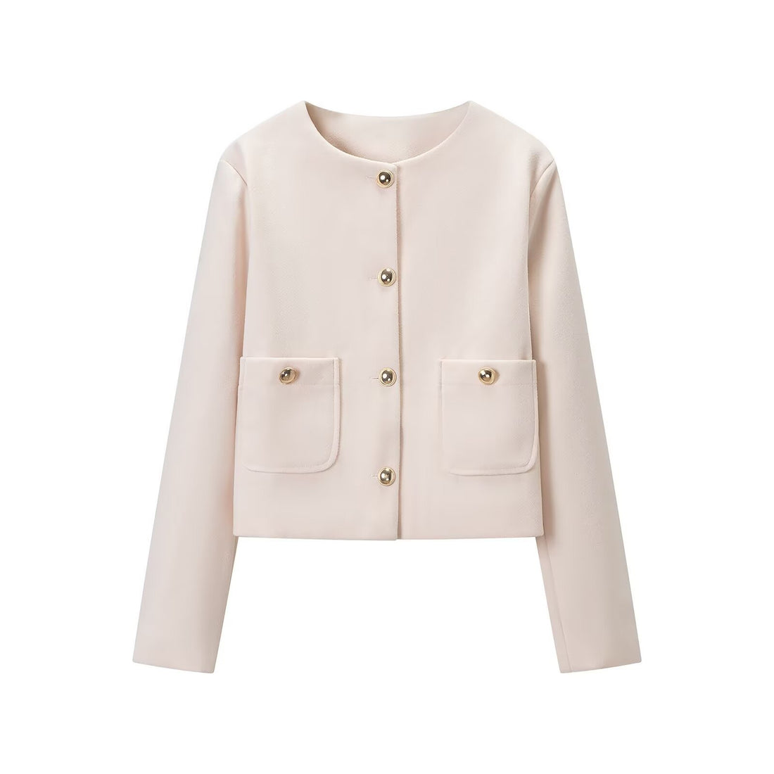 Damen Cropped Wollmix-Jacke mit Rundhalsausschnitt, aufgesetzten Taschen und goldfarbenen Zierknöpfen Echoarchiv