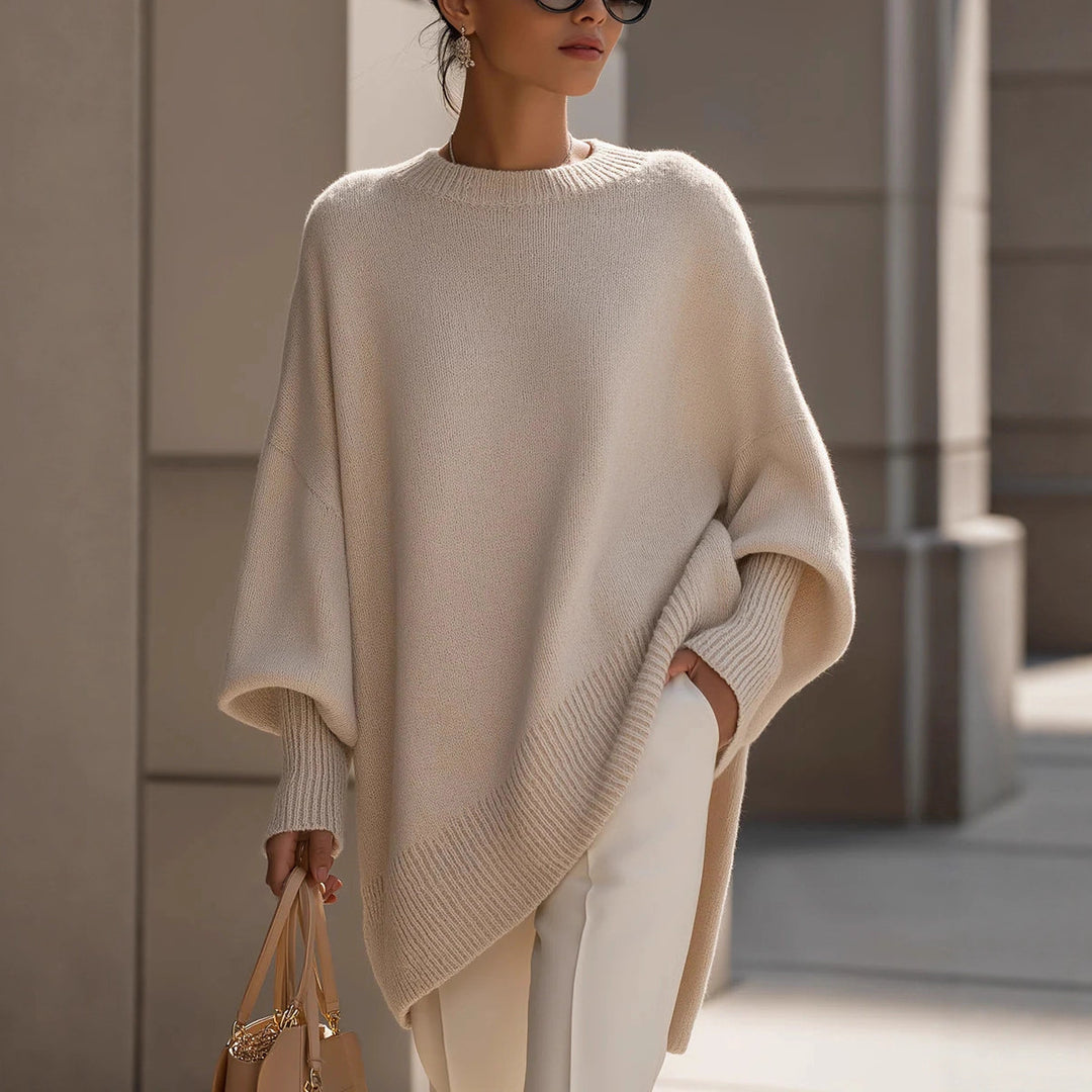 Damen nan Oversize Strickponcho mit asymmetrischem Saum und gerippten Ärmeln Echo Archiv
