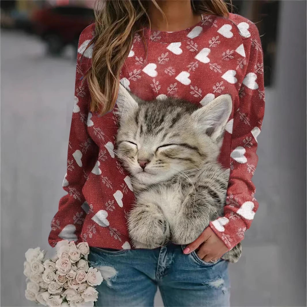 Damen Gemütlicher Übergroßer Fleece-Pullover mit Großem Welpenfoto-Print Echoarchiv