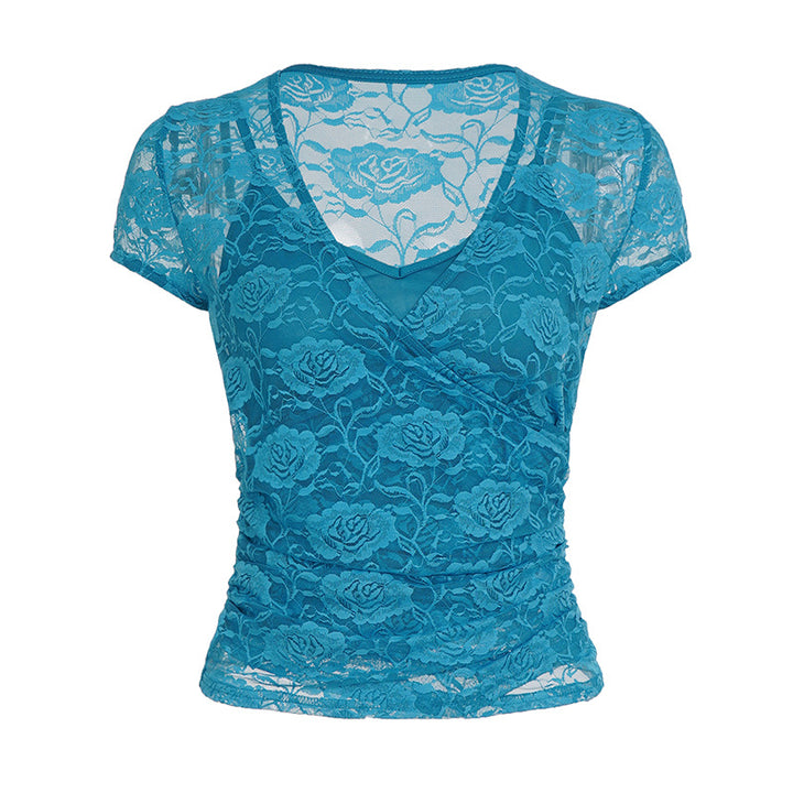 Damen Spitzentop mit floralem Muster und V-Ausschnitt Echo Archiv