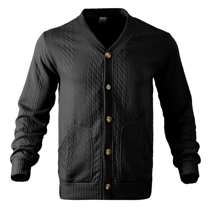 Herren Strukturierter Strickcardigan mit Zopf- und Waffelmuster, Knopfleiste und aufgesetzten Taschen Echoarchiv