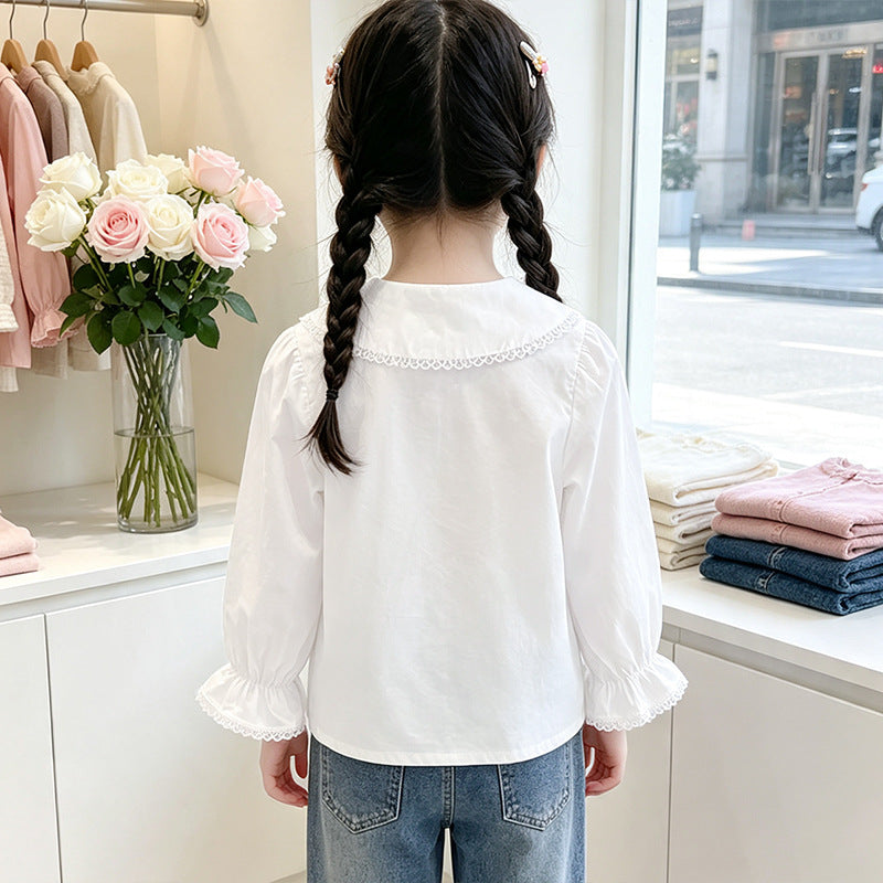 Mädchen Bluse mit eleganter Spitzenverzierung und Rüschendetails Echo Archiv