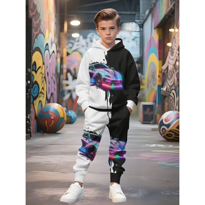 Unisex nan Kinder Jogginganzug mit Kapuzenpullover und detailreichem Auto-Print Echo Archiv