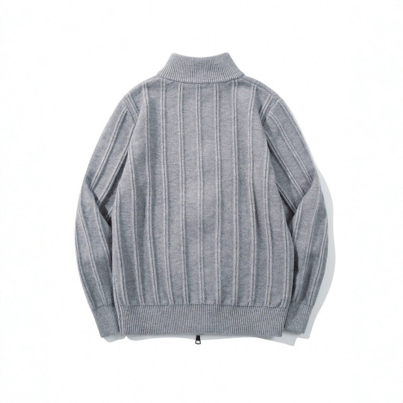 Unisex Reißverschluss-Strickjacke mit Stehkragen und vertikaler Struktur Echo Archiv
