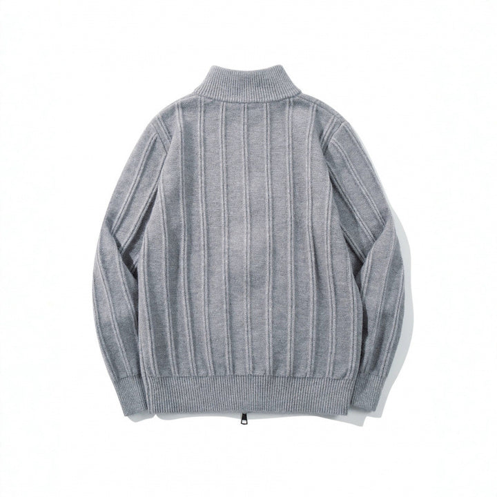 Unisex Reißverschluss-Strickjacke mit Stehkragen und vertikaler Struktur Echo Archiv