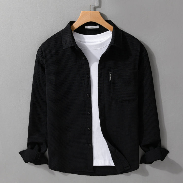 Herren Leichtes Waffelstruktur-Hemd aus Baumwollmix mit Overshirt-Schnitt und Brusttasche Echoarchiv