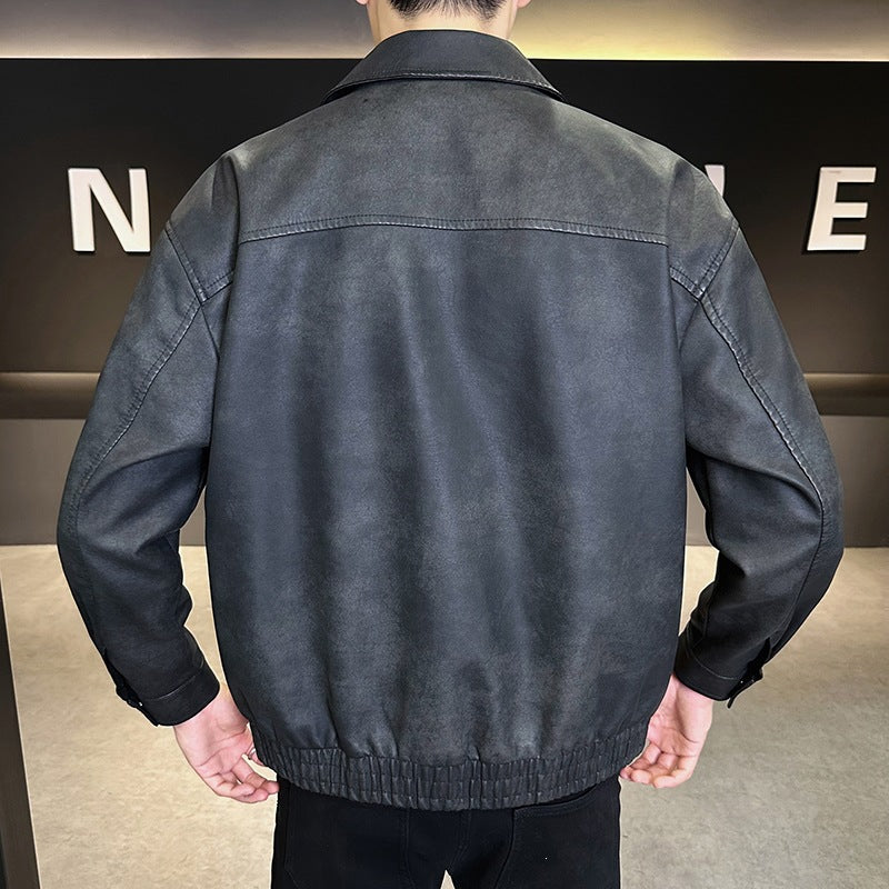 Herren Oversize Velours‑Optik Übergangsblouson mit Hemdkragen, Reißverschluss & elastischem Saum Echoarchiv