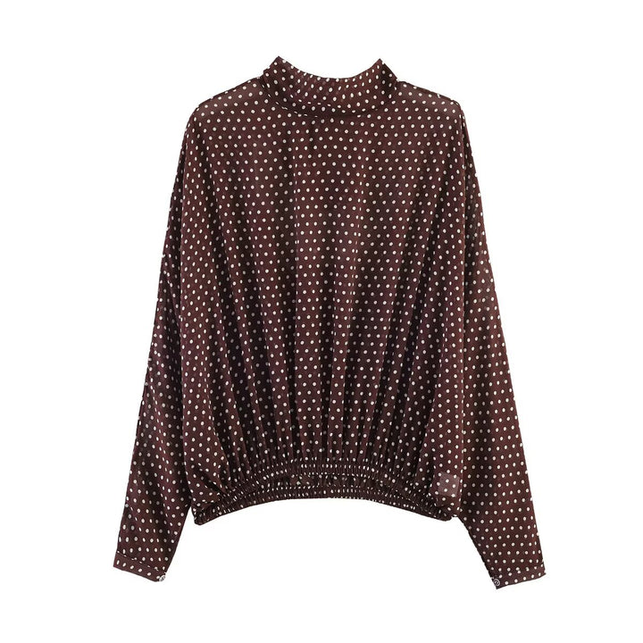 Damen Lockeres Blouson-Top mit Stehkragen, Tupfenmuster und elastischem Saum Echo Archiv
