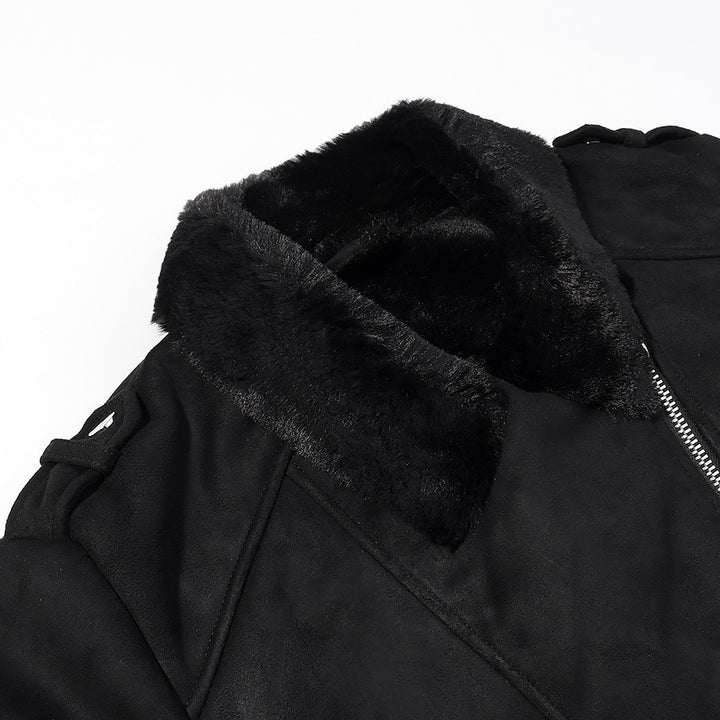 Damen Kurze Bikerjacke mit Kunstfellkragen und Wildlederoptik Echo Archiv