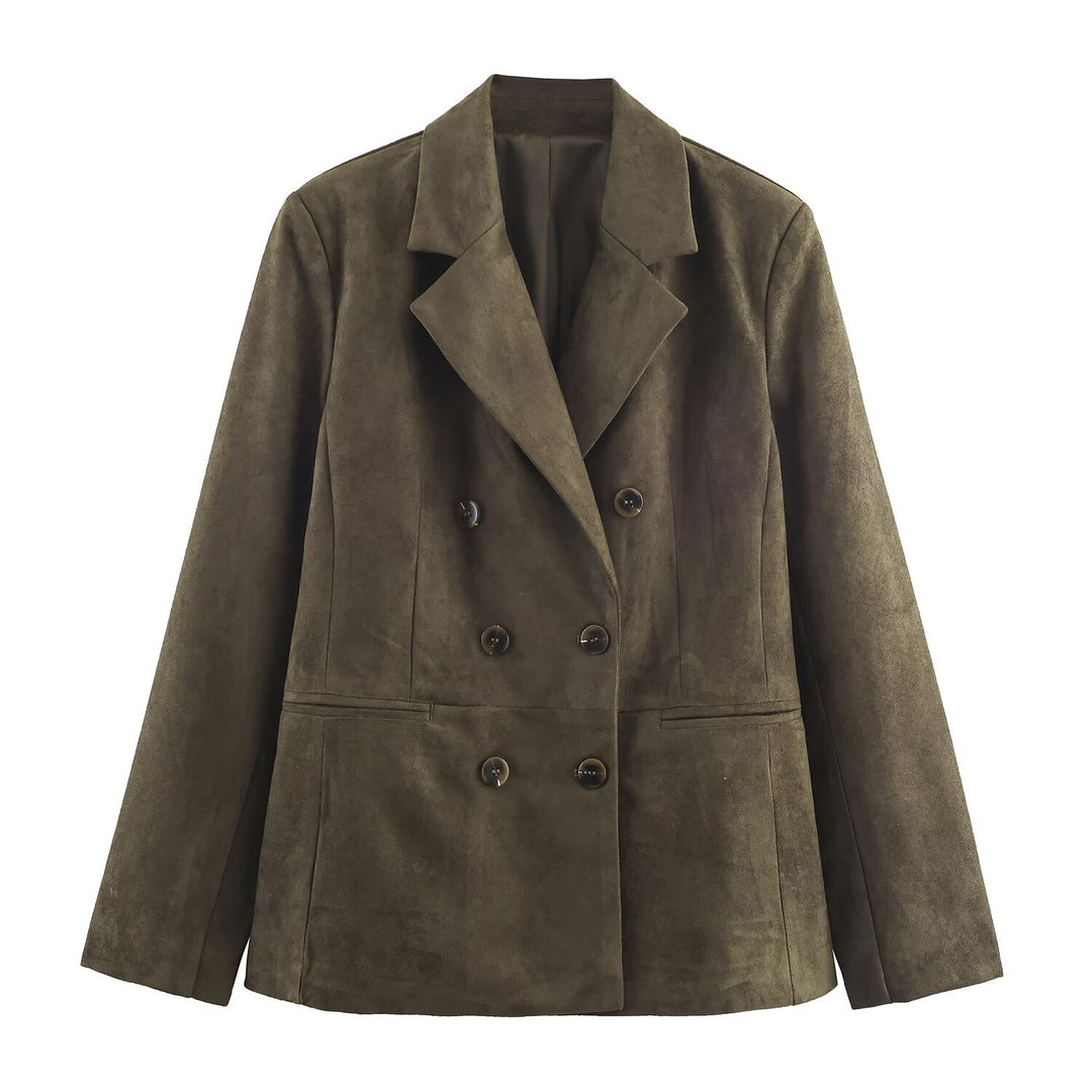 Damen Zweireihiger Wildlederoptik-Blazer mit Reverskragen und Pattentaschen Echo Archiv
